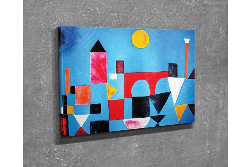 Lærredsbillede - Abstrakt bybillede med geometriske former og farverige bygninger - Blå / Rød / Sort - Boligtilbehør - Billeder & kunst - Billeder på lærred