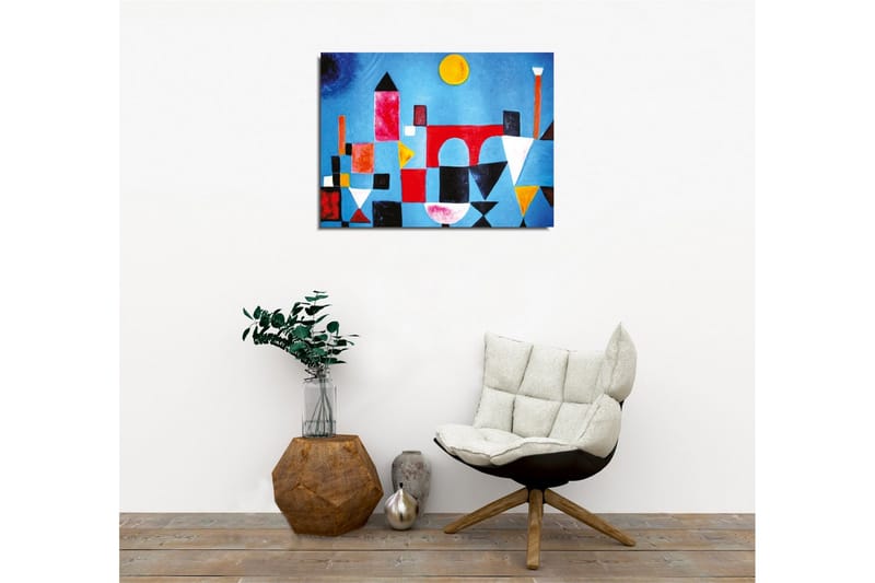 Lærredsbillede - Abstrakt bybillede med geometriske former og farverige bygninger - Blå / Rød / Sort - Boligtilbehør - Billeder & kunst - Billeder på lærred