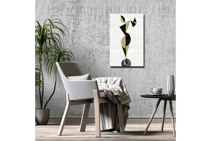 Lærredsbillede - Abstrakt figur i geometriske former - Sort / Beige / Grøn - Boligtilbehør - Billeder & kunst - Billeder på lærred