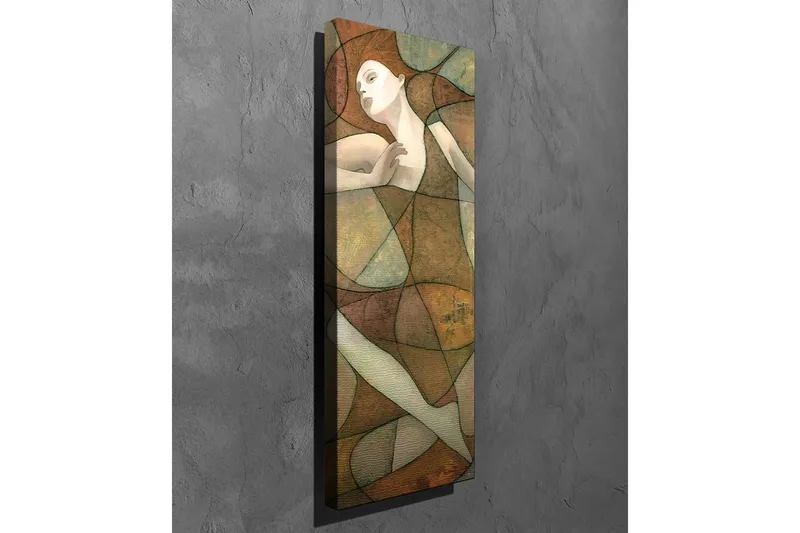 Lærredsbillede - Abstrakt figur med bløde linjer og geometriske former - Terrakotta / Beige / Grøn - Boligtilbehør - Billeder & kunst - Billeder på lærred