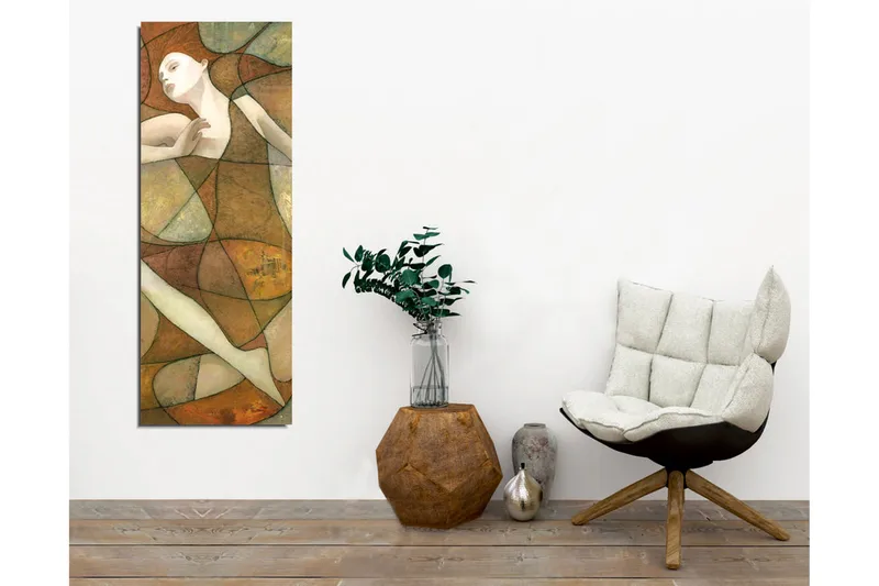 Lærredsbillede - Abstrakt figur med bløde linjer og geometriske former - Terrakotta / Beige / Grøn - Boligtilbehør - Billeder & kunst - Billeder på lærred