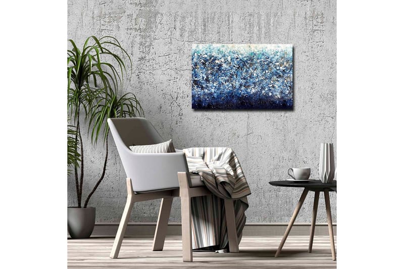 Lærredsbillede - Abstrakt havlandskab med nuancer af blå og hvide elementer - Mørkeblå / Lyseblå / Hvid - Boligtilbehør - Billeder & kunst - Billeder på lærred