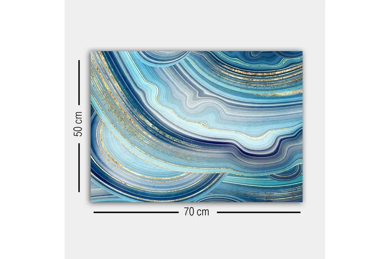 Lærredsbillede - Abstrakt komposition med bølgede linjer i blå nuancer - Blå / Turkis / Guld - Boligtilbehør - Billeder & kunst - Billeder på lærred