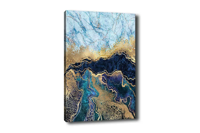 Lærredsbillede - Abstrakt komposition med blå og gyldne nuancer, Blå / Guld / Mørkeblå