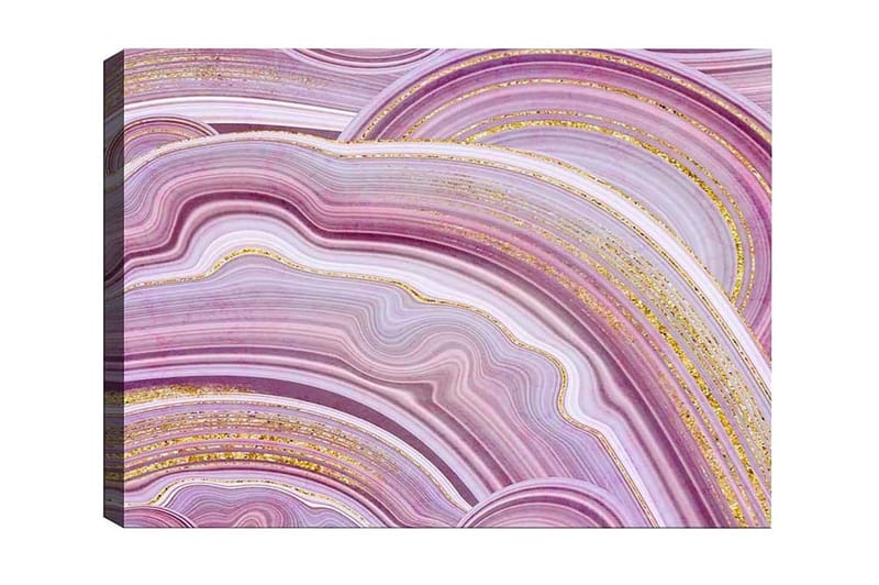 Lærredsbillede - Abstrakt komposition med bløde, bølgede linjer i lilla toner, Lilla / Hvid / Guld