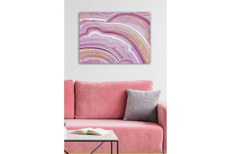 Lærredsbillede - Abstrakt komposition med bløde, bølgede linjer i lilla toner - Lilla / Hvid / Guld - Boligtilbehør - Billeder & kunst - Billeder på lærred