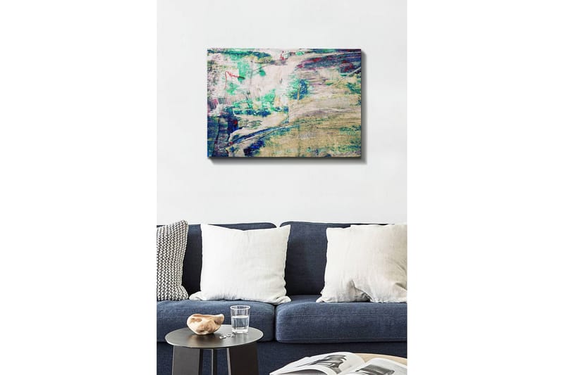Lærredsbillede - Abstrakt komposition med bløde farveovergange - Turkis / Beige / Mørkeblå - Boligtilbehør - Billeder & kunst - Billeder på lærred