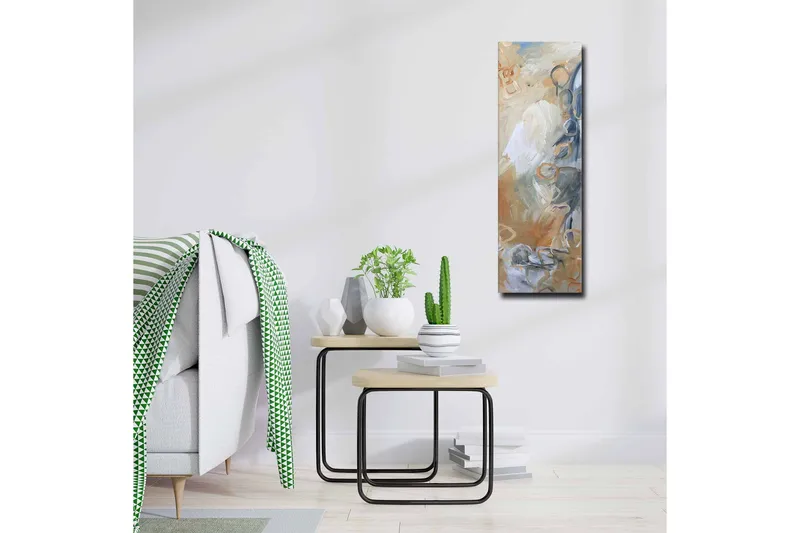 Lærredsbillede - Abstrakt komposition med bløde former og nuancer - Lysegrå / Beige / Blå - Boligtilbehør - Billeder & kunst - Billeder på lærred