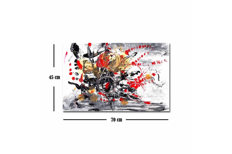 Lærredsbillede - Abstrakt komposition med blomster og dynamiske linjer - Rød / Sort / Guld - Boligtilbehør - Billeder & kunst - Billeder på lærred