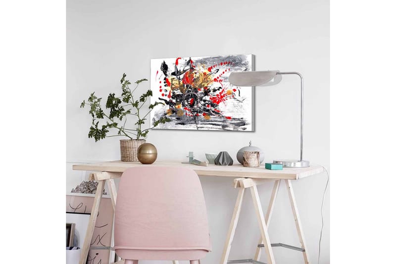 Lærredsbillede - Abstrakt komposition med blomster og dynamiske linjer - Rød / Sort / Guld - Boligtilbehør - Billeder & kunst - Billeder på lærred