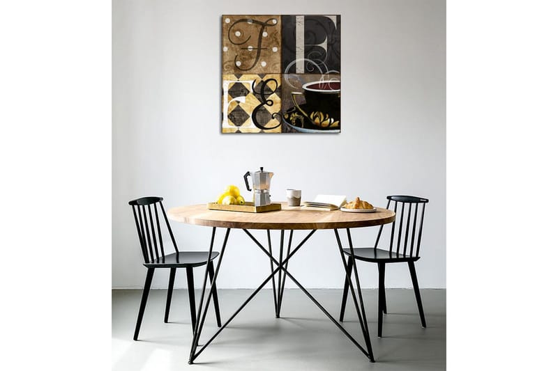 Lærredsbillede - Abstrakt komposition med bogstaver og en kaffekop - Brun / Sort / Guld - Boligtilbehør - Billeder & kunst - Billeder på lærred