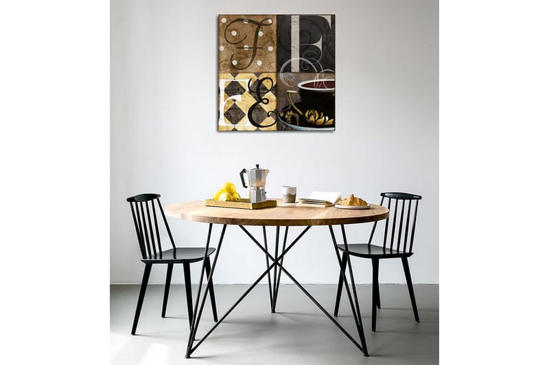 Lærredsbillede - Abstrakt komposition med bogstaver og en kaffekop - Brun / Sort / Guld - Boligtilbehør - Billeder & kunst - Billeder på lærred