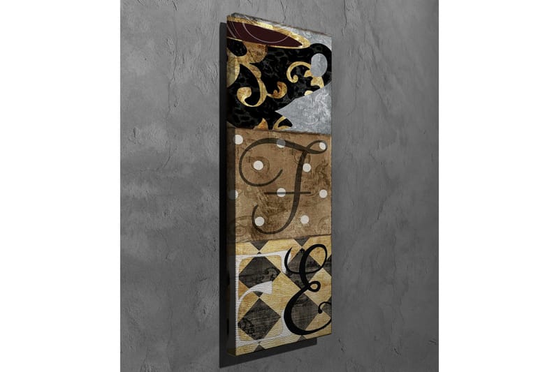 Lærredsbillede - Abstrakt komposition med bogstaver og mønstre - Sort / Guld / Beige - Boligtilbehør - Billeder & kunst - Billeder på lærred