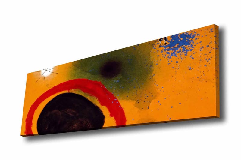 Lærredsbillede - Abstrakt komposition med cirkulære former og farverige elementer, Orange / Sort / Rød