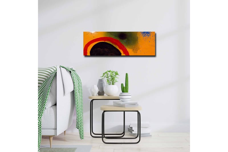 Lærredsbillede - Abstrakt komposition med cirkulære former og farverige elementer - Orange / Sort / Rød - Boligtilbehør - Billeder & kunst - Billeder på lærred