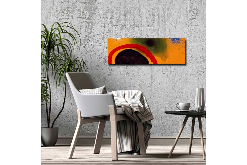 Lærredsbillede - Abstrakt komposition med cirkulære former og farverige elementer - Orange / Sort / Rød - Boligtilbehør - Billeder & kunst - Billeder på lærred