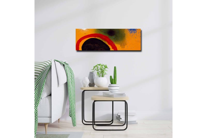 Lærredsbillede - Abstrakt komposition med cirkulære former og farverige elementer - Orange / Sort / Rød - Boligtilbehør - Billeder & kunst - Billeder på lærred