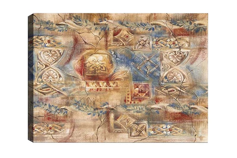 Lærredsbillede - Abstrakt komposition med dekorative mønstre og teksturer, Beige / Blå / Rød