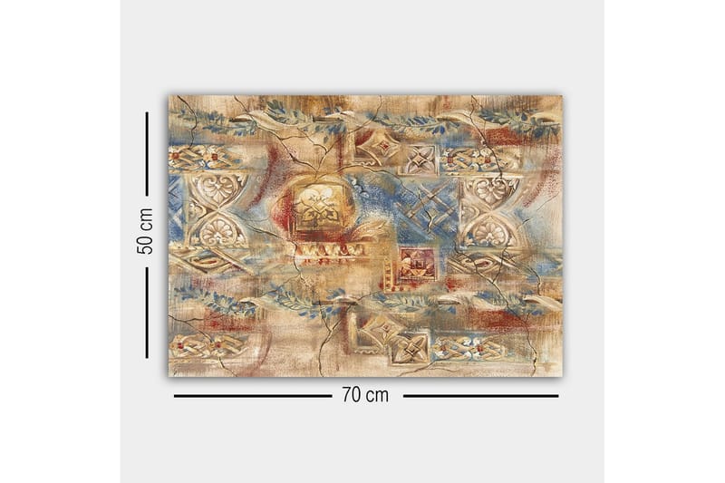 Lærredsbillede - Abstrakt komposition med dekorative mønstre og teksturer - Beige / Blå / Rød - Boligtilbehør - Billeder & kunst - Billeder på lærred