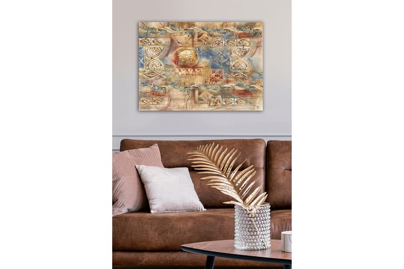 Lærredsbillede - Abstrakt komposition med dekorative mønstre og teksturer - Beige / Blå / Rød - Boligtilbehør - Billeder & kunst - Billeder på lærred