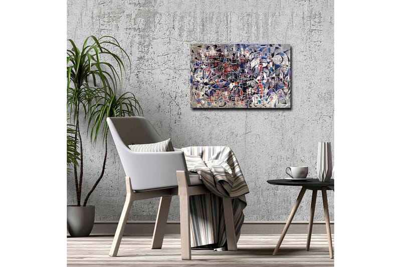 Lærredsbillede - Abstrakt komposition med dynamiske linjer og former - Mørkeblå / Rød / Hvid - Boligtilbehør - Billeder & kunst - Billeder på lærred