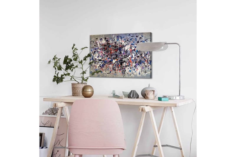 Lærredsbillede - Abstrakt komposition med dynamiske linjer og former - Mørkeblå / Rød / Hvid - Boligtilbehør - Billeder & kunst - Billeder på lærred