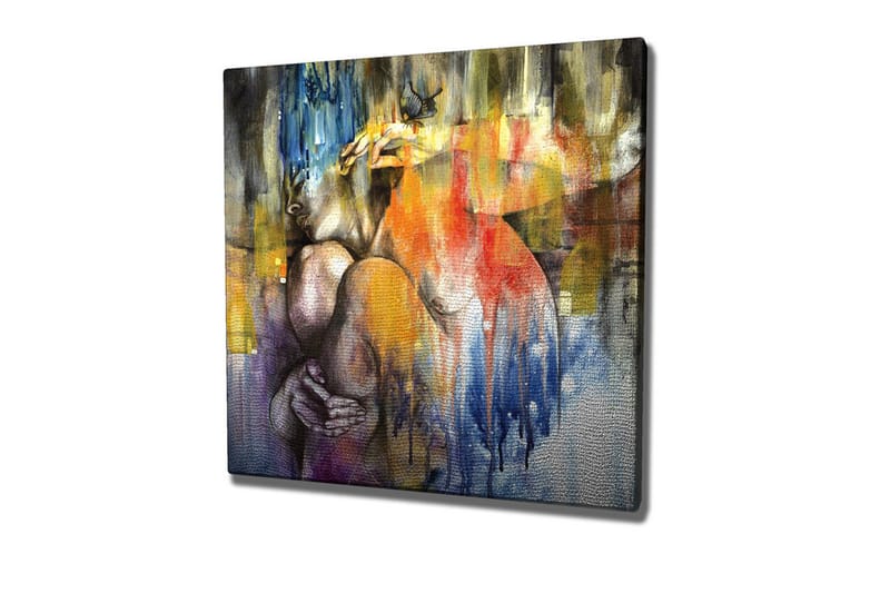 Lærredsbillede - Abstrakt komposition med en kvinde, der omfavner sig selv, Blå / Orange / Lilla