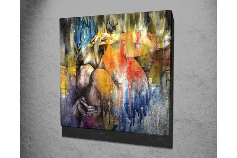 Lærredsbillede - Abstrakt komposition med en kvinde, der omfavner sig selv - Blå / Orange / Lilla - Boligtilbehør - Billeder & kunst - Billeder på lærred