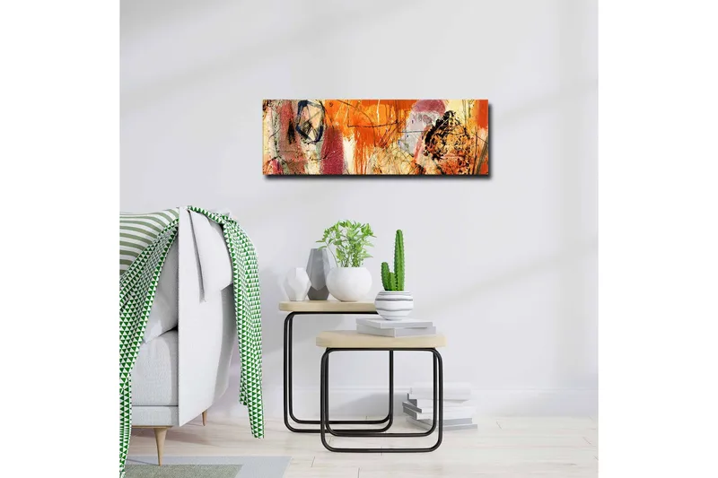 Lærredsbillede - Abstrakt komposition med energiske farver og former - Orange / Rød / Lilla - Boligtilbehør - Billeder & kunst - Billeder på lærred