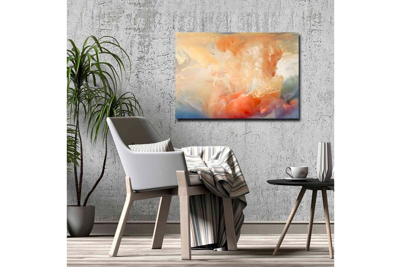 Lærredsbillede - Abstrakt komposition med farvede dønninger - Orange / Blå / Beige - Boligtilbehør - Billeder & kunst - Billeder på lærred