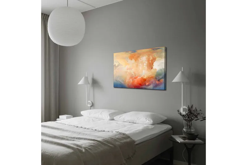 Lærredsbillede - Abstrakt komposition med farvede dønninger - Orange / Blå / Beige - Boligtilbehør - Billeder & kunst - Billeder på lærred