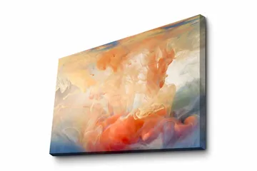Lærredsbillede - Abstrakt komposition med farvede dønninger - Orange / Blå / Beige - Boligtilbehør - Billeder & kunst - Billeder på lærred