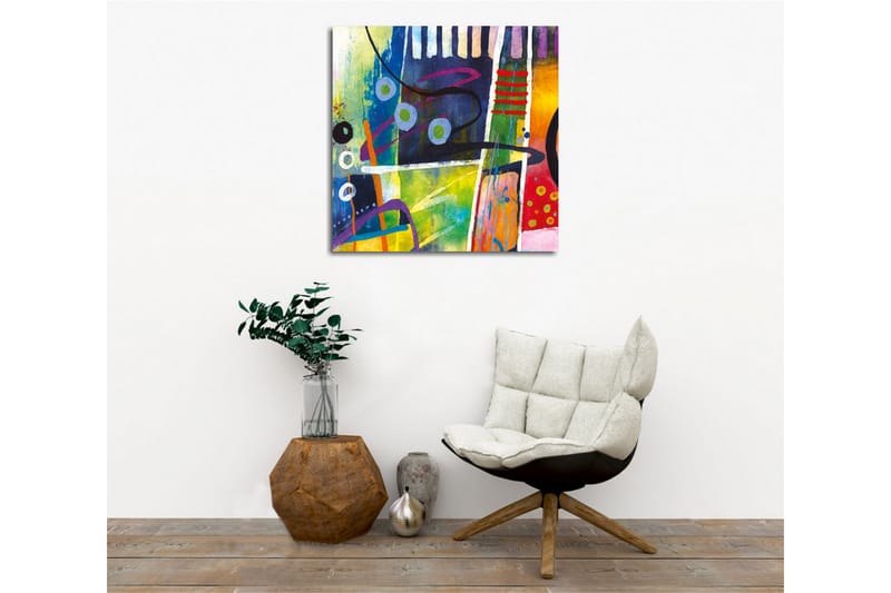 Lærredsbillede - Abstrakt komposition med farverige geometriske former - Blå / Grøn / Rød - Boligtilbehør - Billeder & kunst - Billeder på lærred