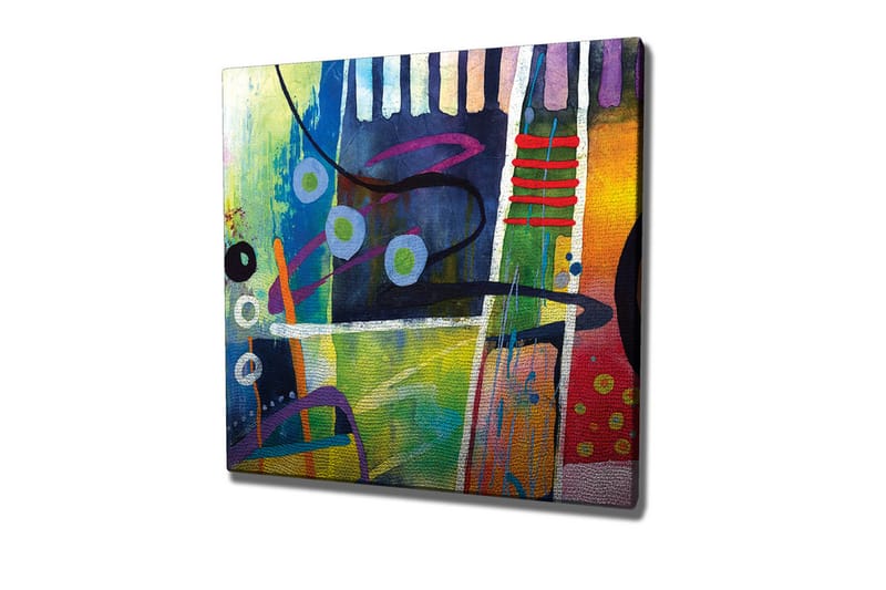 Lærredsbillede - Abstrakt komposition med farverige geometriske former, Blå / Grøn / Rød