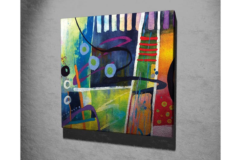 Lærredsbillede - Abstrakt komposition med farverige geometriske former - Blå / Grøn / Rød - Boligtilbehør - Billeder & kunst - Billeder på lærred