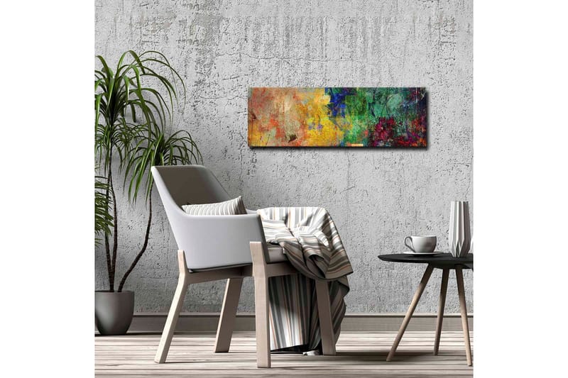 Lærredsbillede - Abstrakt komposition med farverige mønstre og teksturer - Grøn / Gul / Rød - Boligtilbehør - Billeder & kunst - Billeder på lærred