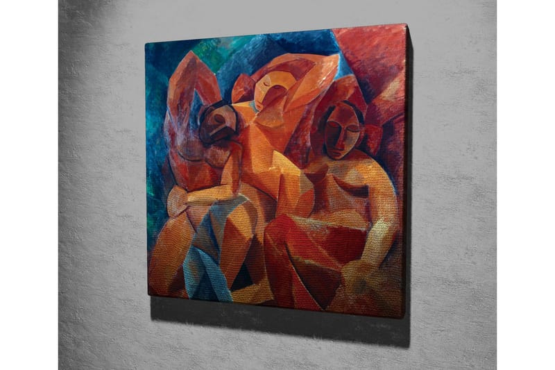 Lærredsbillede - Abstrakt komposition med figurer i interaktion - Rød / Orange / Blå - Boligtilbehør - Billeder & kunst - Billeder på lærred