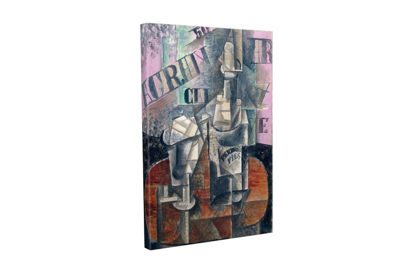 Lærredsbillede - Abstrakt komposition med flasker og geometriske former, Grå / Brun / Lyserød