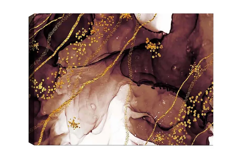 Lærredsbillede - Abstrakt komposition med flydende brune og gyldne former, Mørkebrun / Guld / Lys beige