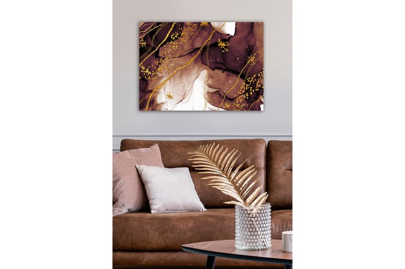 Lærredsbillede - Abstrakt komposition med flydende brune og gyldne former - Mørkebrun / Guld / Lys beige - Boligtilbehør - Billeder & kunst - Billeder på lærred
