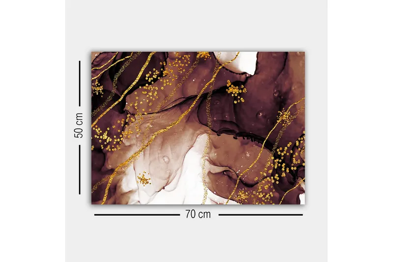 Lærredsbillede - Abstrakt komposition med flydende brune og gyldne former - Mørkebrun / Guld / Lys beige - Boligtilbehør - Billeder & kunst - Billeder på lærred