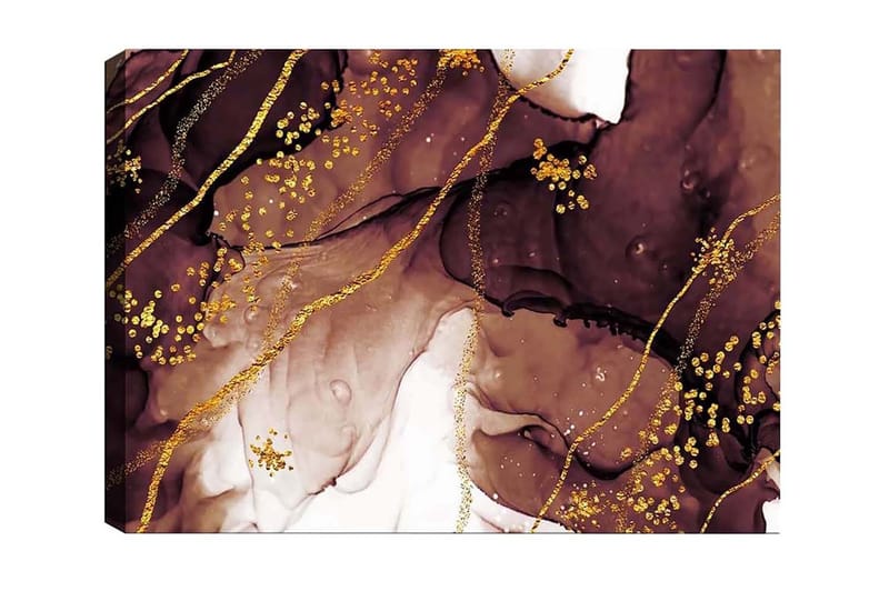 Lærredsbillede - Abstrakt komposition med flydende brune og gyldne former, Mørkebrun / Guld / Lys beige