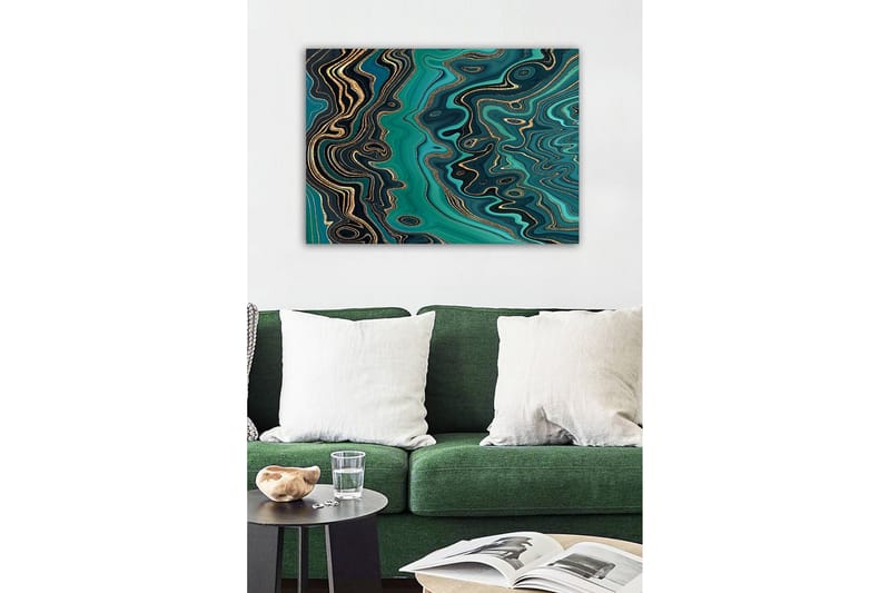 Lærredsbillede - Abstrakt komposition med flydende mønstre i grønne nuancer - Mørkegrøn / Turkis / Guld - Boligtilbehør - Billeder & kunst - Billeder på lærred
