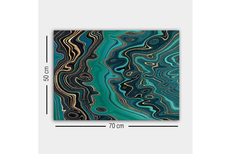 Lærredsbillede - Abstrakt komposition med flydende mønstre i grønne nuancer - Mørkegrøn / Turkis / Guld - Boligtilbehør - Billeder & kunst - Billeder på lærred