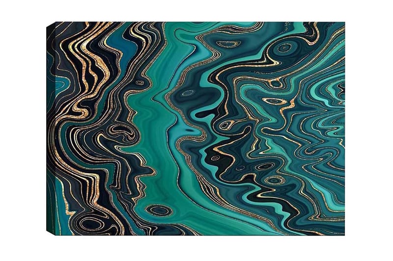 Lærredsbillede - Abstrakt komposition med flydende mønstre i grønne nuancer, Mørkegrøn / Turkis / Guld