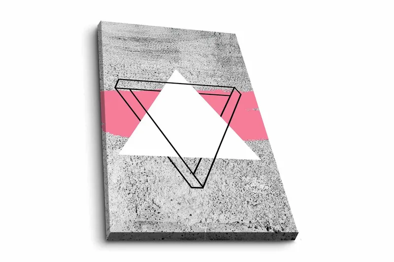 Lærredsbillede - Abstrakt komposition med geometriske former, Grå / Hvid / Lyserød