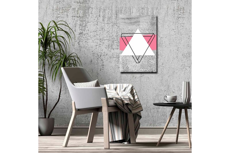 Lærredsbillede - Abstrakt komposition med geometriske former - Grå / Hvid / Lyserød - Boligtilbehør - Billeder & kunst - Billeder på lærred