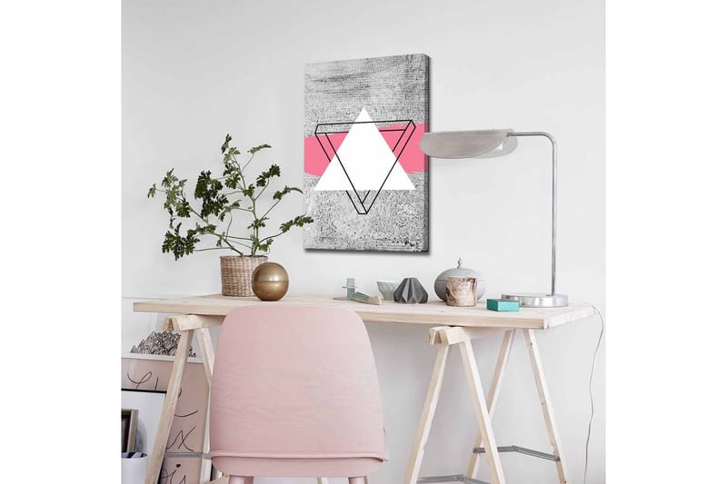 Lærredsbillede - Abstrakt komposition med geometriske former - Grå / Hvid / Lyserød - Boligtilbehør - Billeder & kunst - Billeder på lærred
