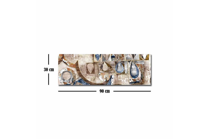 Lærredsbillede - Abstrakt komposition med geometriske former og dråber - Blå / Beige / Brun - Boligtilbehør - Billeder & kunst - Billeder på lærred