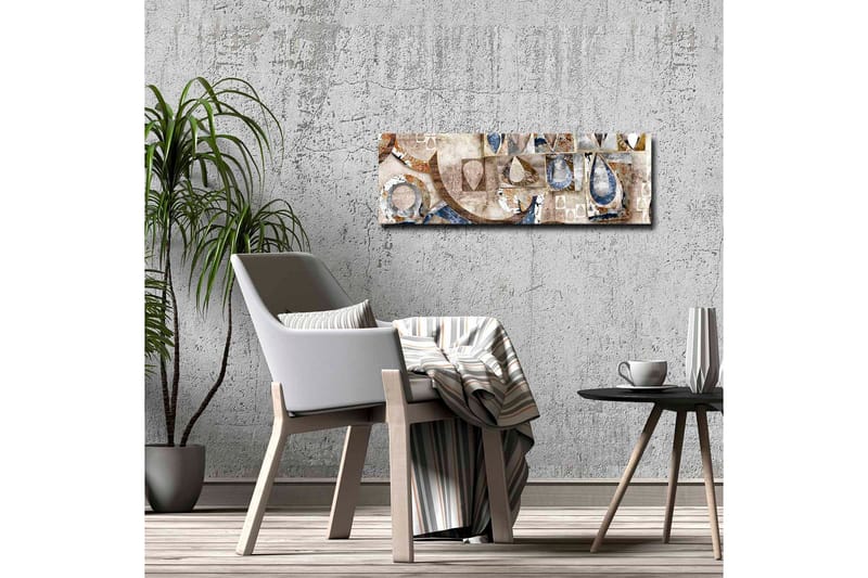 Lærredsbillede - Abstrakt komposition med geometriske former og dråber - Blå / Beige / Brun - Boligtilbehør - Billeder & kunst - Billeder på lærred